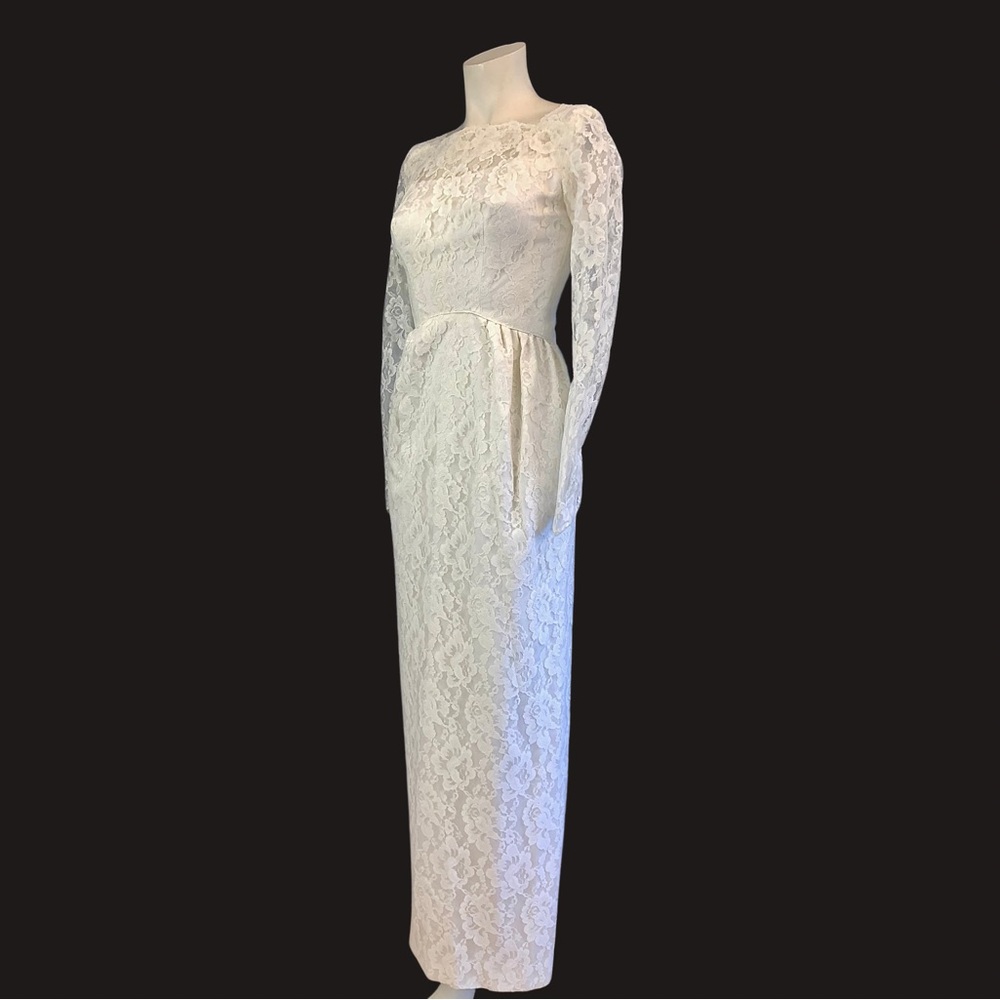 50s 60s LACE WEDDING Hourglass Bombshell Wiggle Dress XS Old Hollywood Glamour